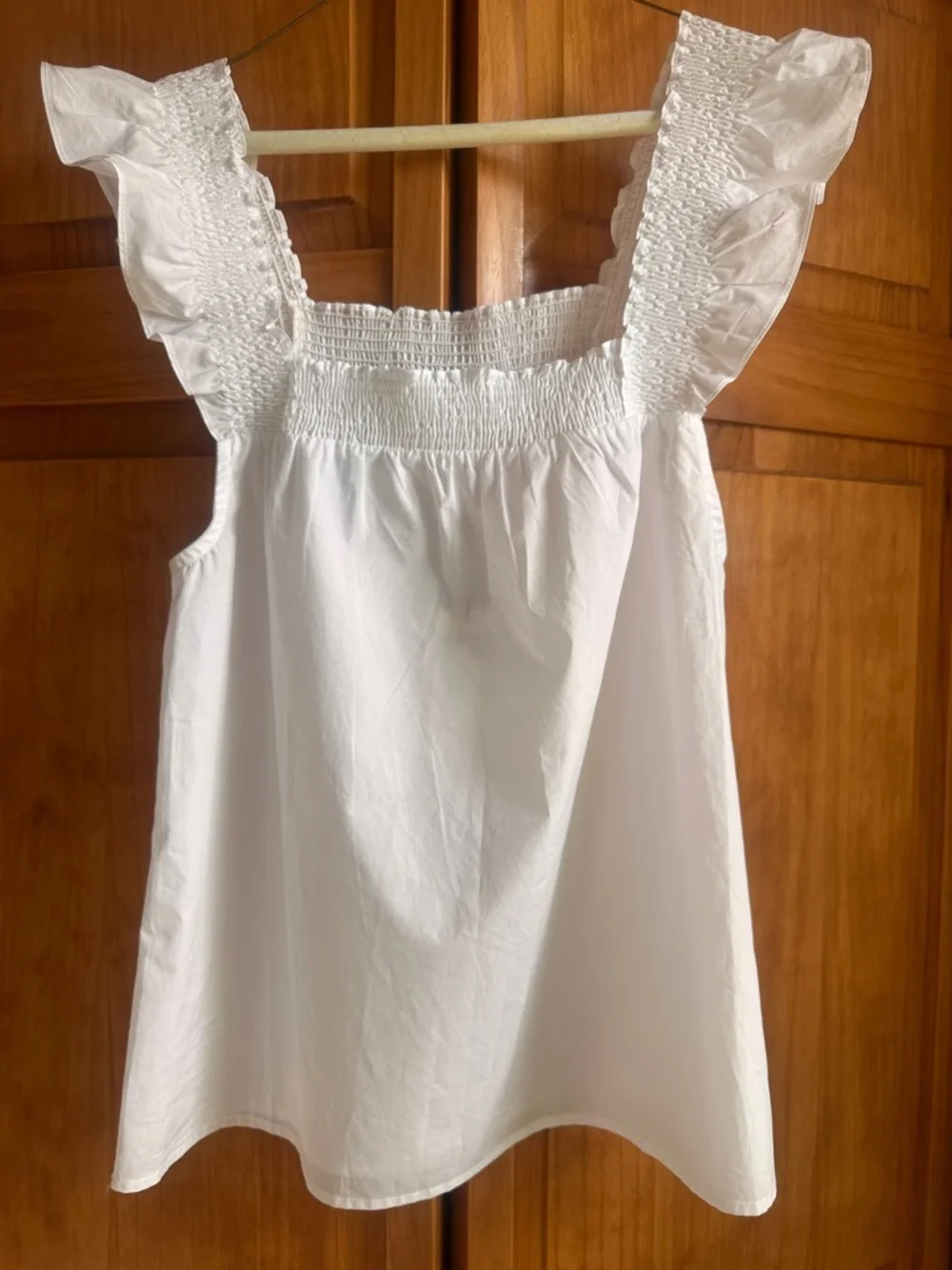 THML White Smocked Square Neck Ruffle Strap Blouse XS NWT - Picture 2 of 5